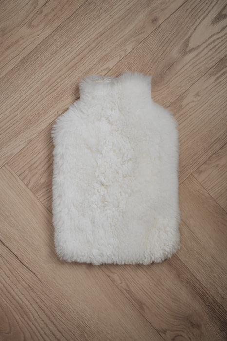  sheepskin hot water bottle cover, Super Soft, With Zip entry in White 