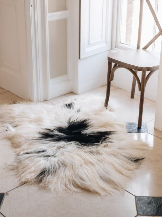 Icelandic natural spotted long sheepskin rug