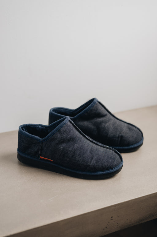 Mens Sheepskin Slipper with Denim Exterior for durability.