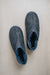 Mens Sheepskin Slipper with Denim Exterior for durability. Birds eye view showing sheepskin interior. 