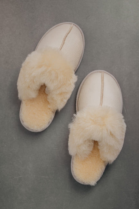 Womens White and cream in colour  Sheepskin Slipper with sole Slip on
