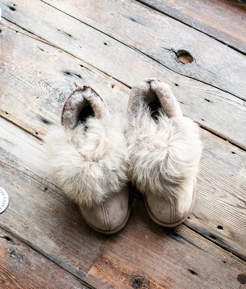 Amalia Women's Cuffed Slippers in Stone, made by Shepherd of Sweden.