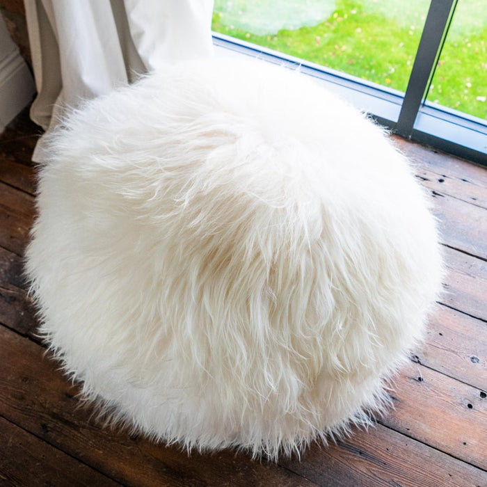 White Full Sheepskin Yoga / Exercise Ball. 