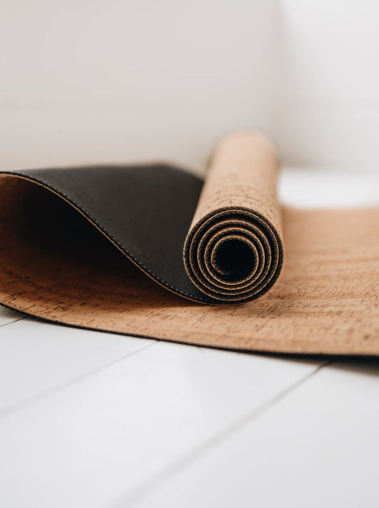 Flexible and roll able Portuguese Cork  yoga Mat with tie
