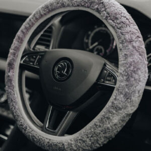 Grey Sheepskin Steering Wheel Cover