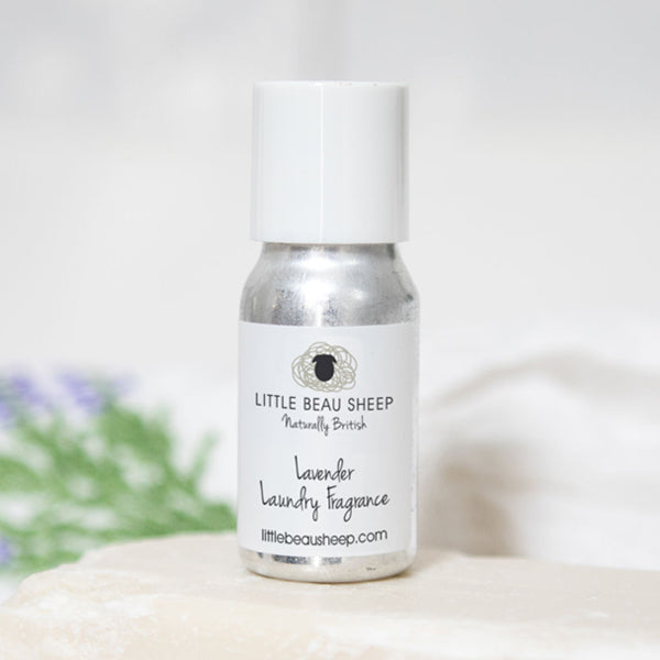Little Beau Sheep Laundry Fragrance Lavender in a silver tin jar with a removable cap.