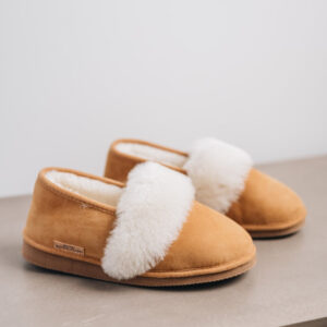 Sheepskin slipper with cuff for added warmth and style